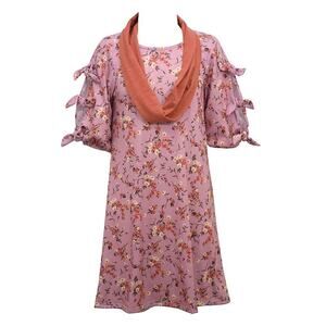 Bonnie Jean Girls Knit Dress Novelty Tie Sleeves  Matching Scarf Size 10 NWT